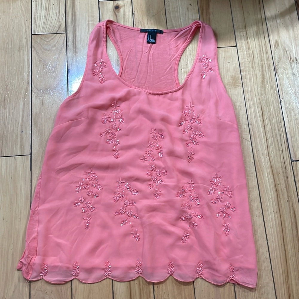 Forever 21 rhinestoned  coral tank top